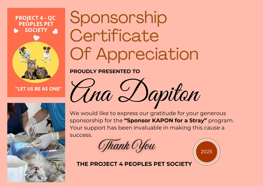 Sponsorship for "Kapon for a Stray" Program (Donation)